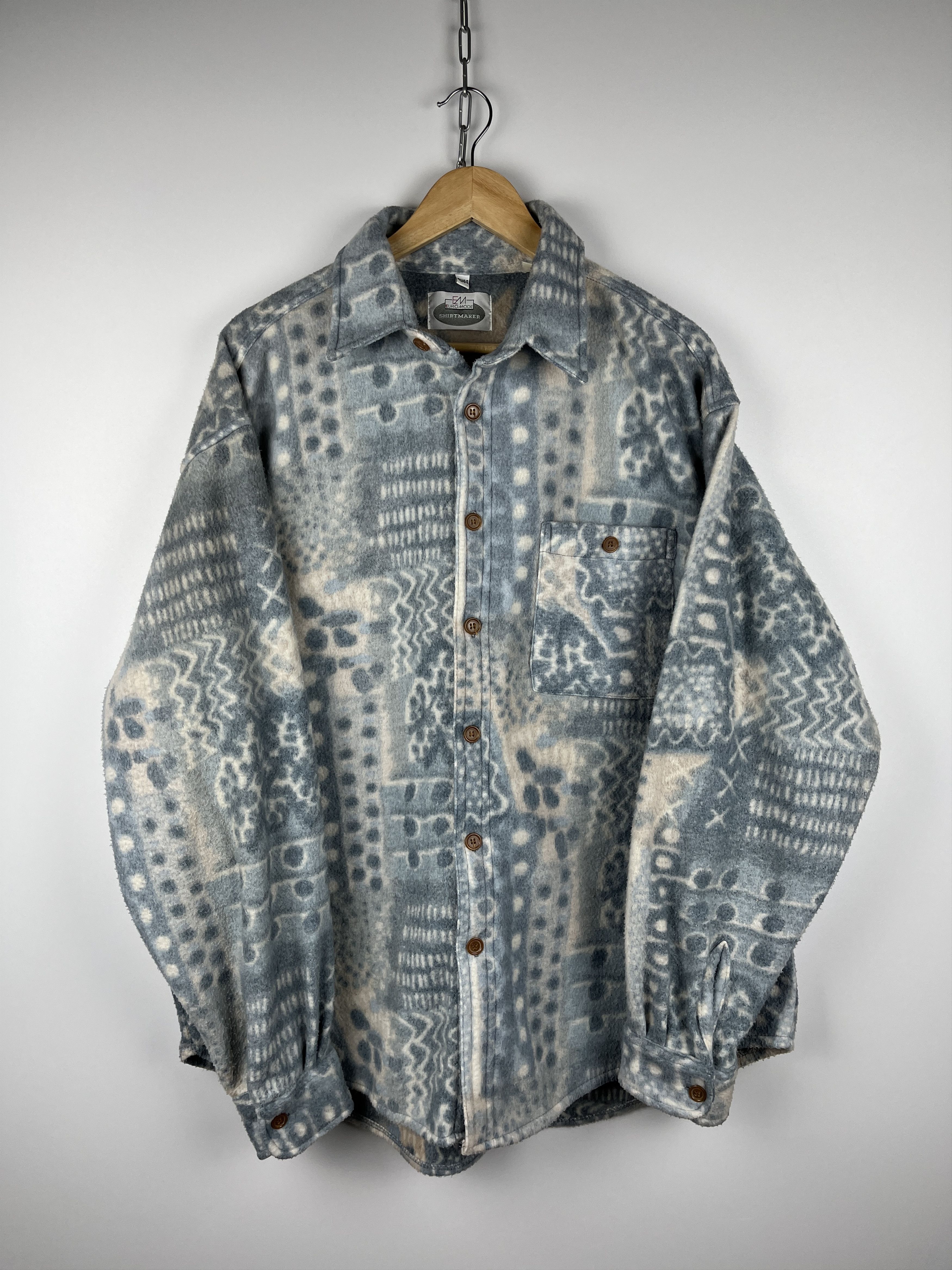 Vintage 90's Euro Mode Abstract Fleece Shirt Overshirt Jacket Size US XL / EU 56 / 4 - 6 Thumbnail