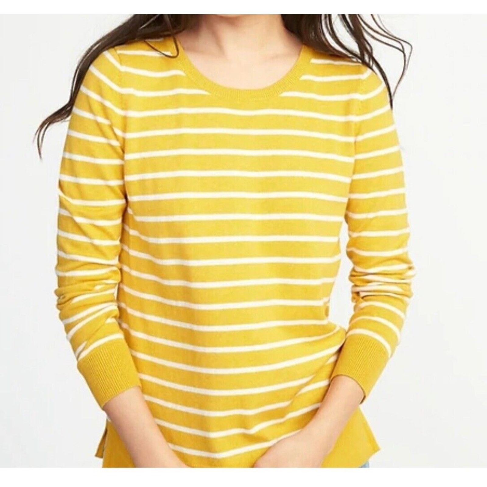 Old Navy Old Navy Sweater Women's Large Cotton Blend Yellow & White Size L / US 10 / IT 46 - 1 Thumbnail
