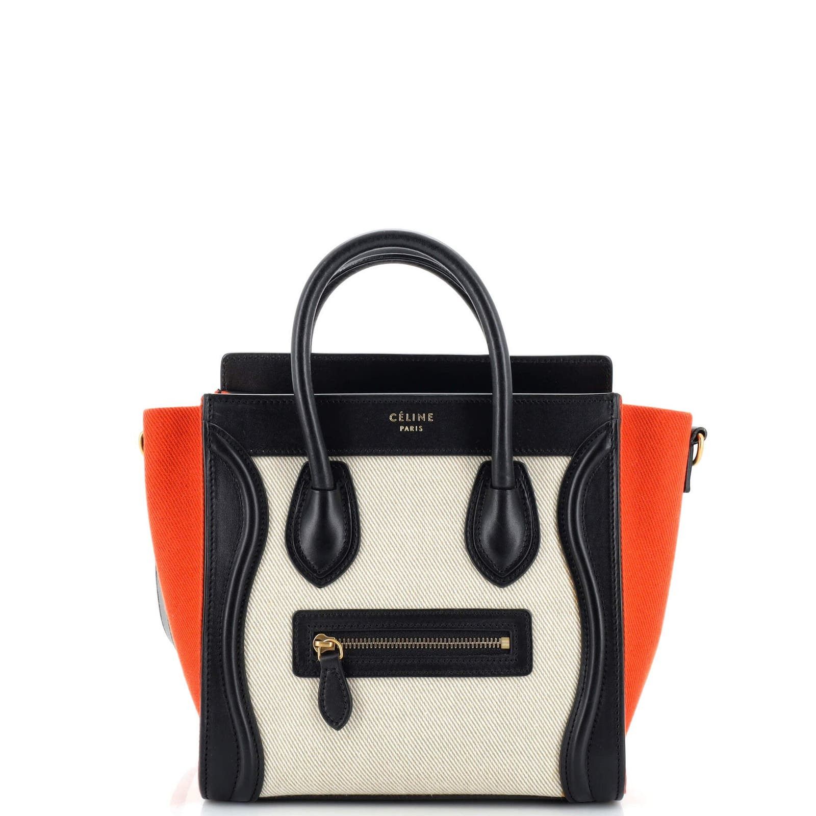 image of Celine Tricolor Luggage Bag Canvas And Leather Nano, Women's