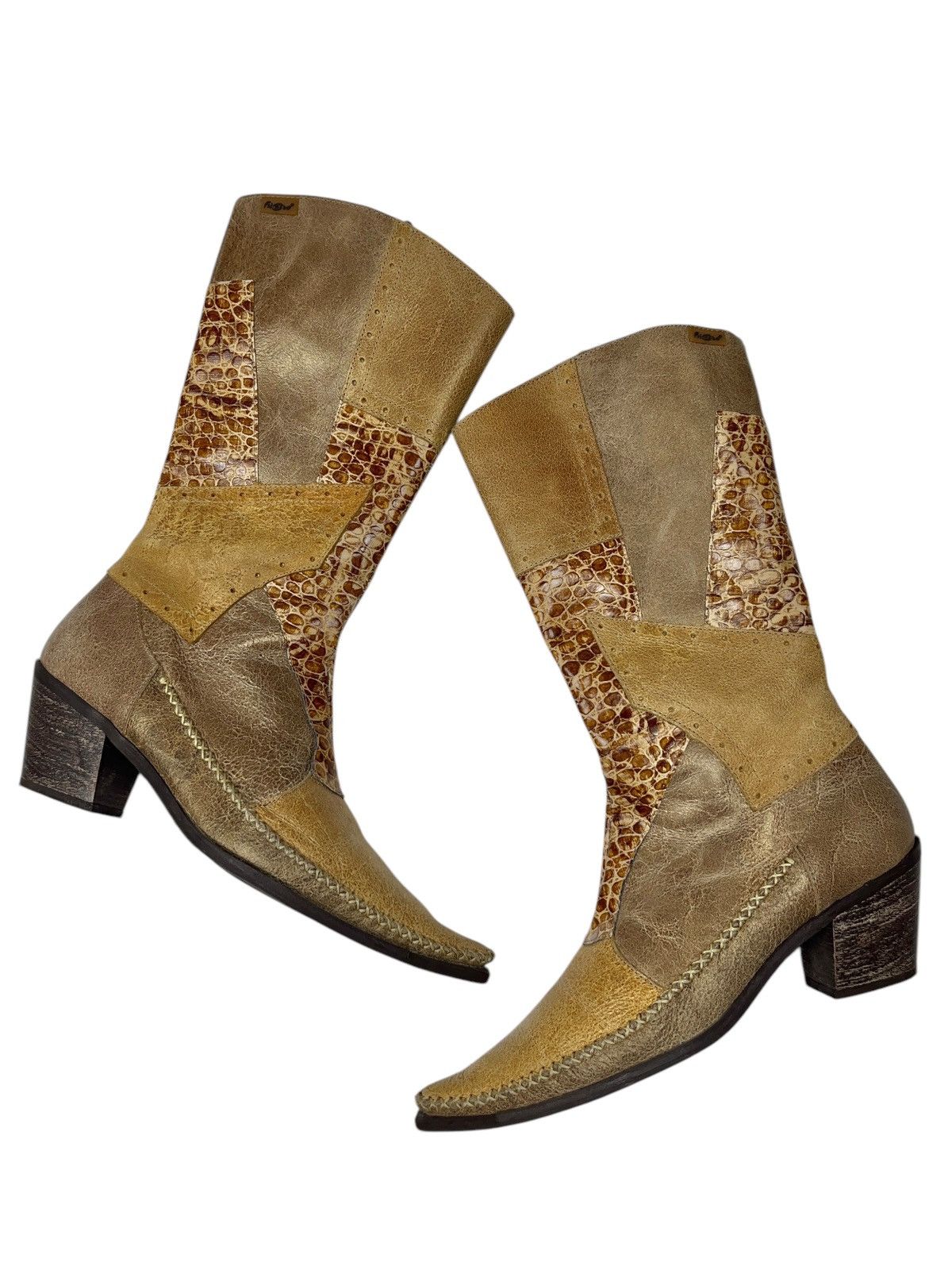 Cowboy Equipment Vintage Patchwork Leather Cowboy Boots Margiela Style Size US 9 / IT 39 - 1 Thumbnail