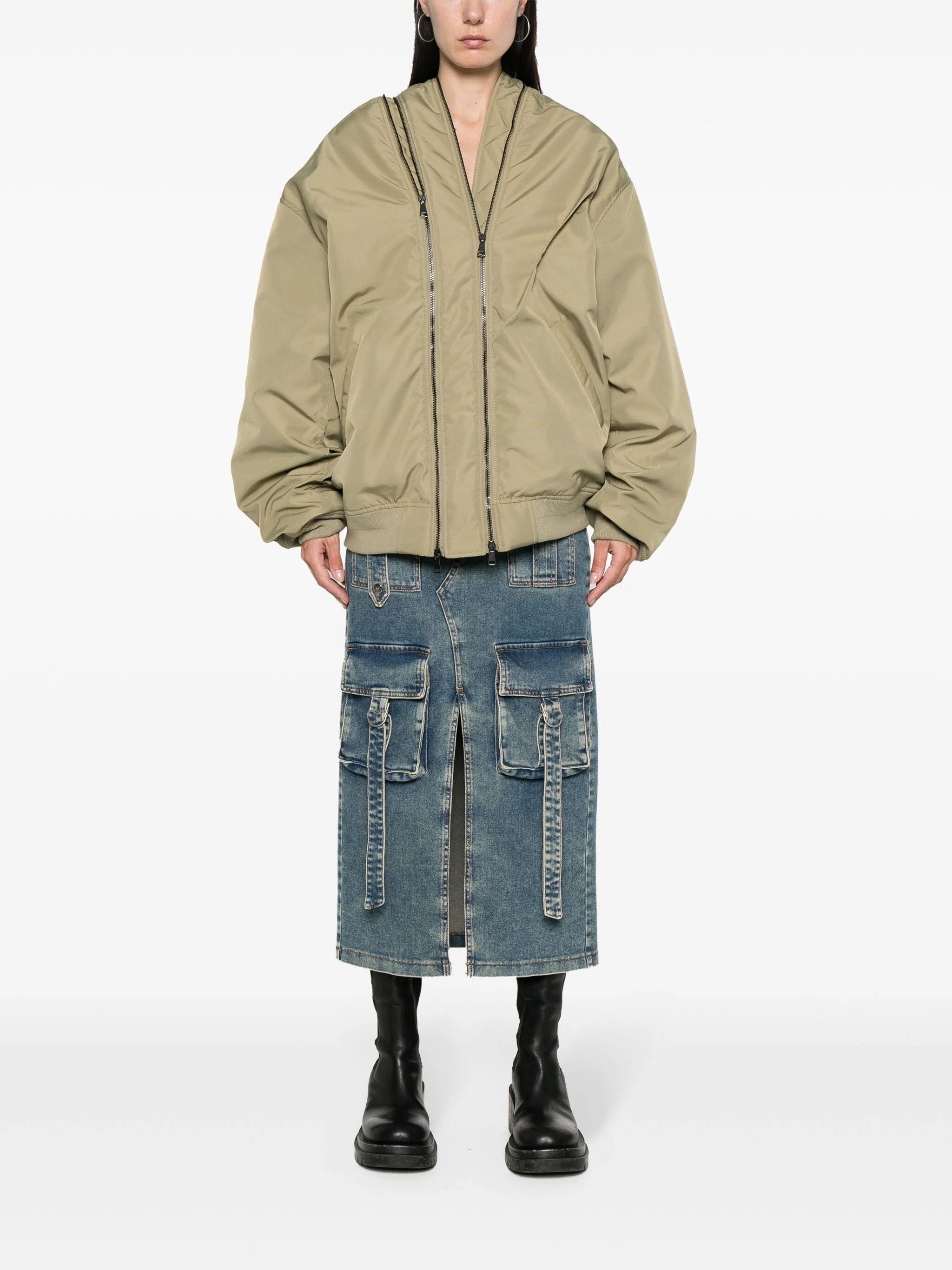Y/Project o1s22i1n0924 Double Zipper Closure Bomber Jacket in Khaki Size M / US 6-8 / IT 42-44 - 2 Thumbnail