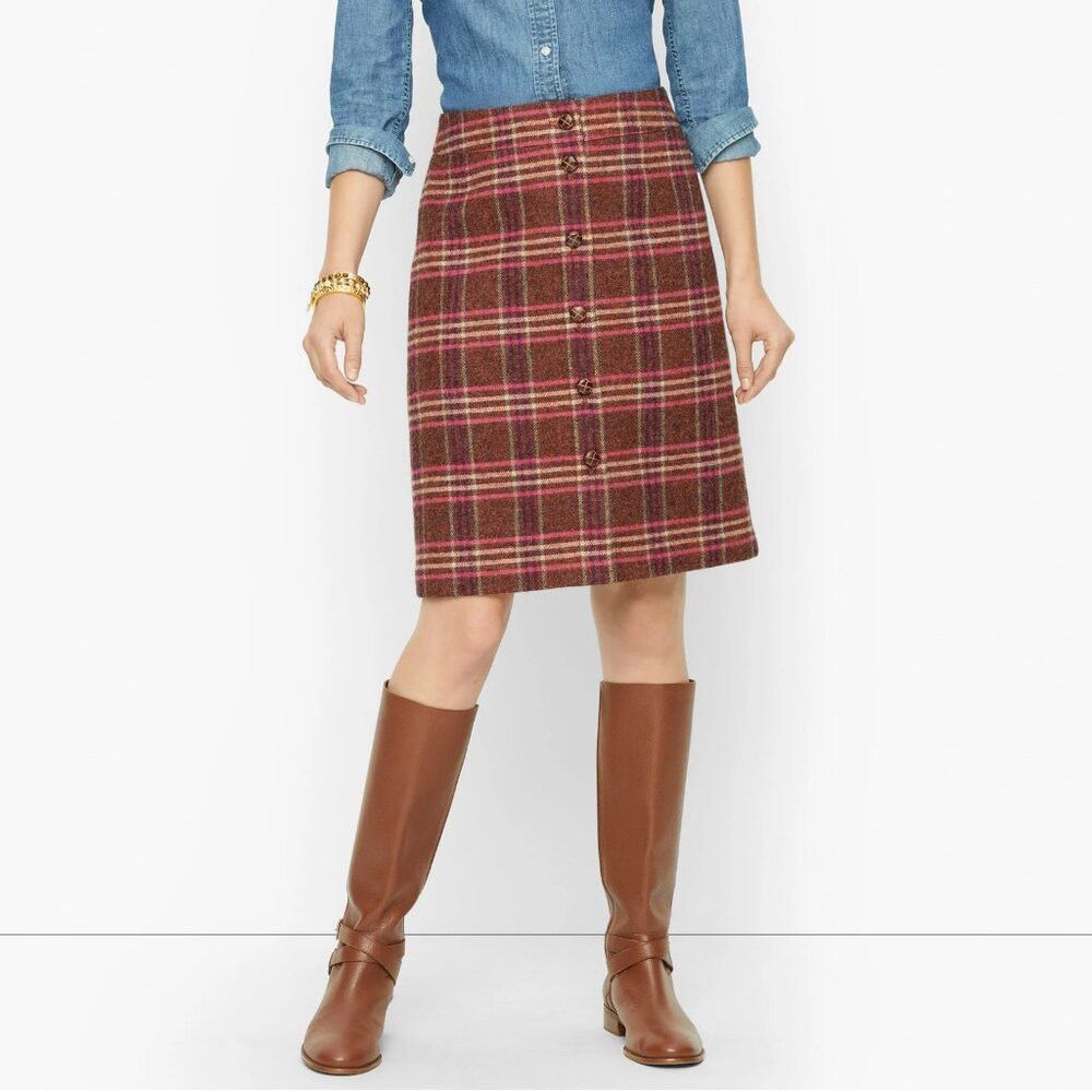 Talbots New Talbots Plaid Wool Blend Front Button Closure Skirt Siz Size 38" / US 16 / IT 52 - 1 Thumbnail