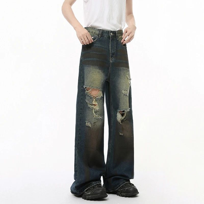 Japanese Brand × Jean High Street Jeans Worn Out Holes Contrast Color Size US 29 - 2 Thumbnail
