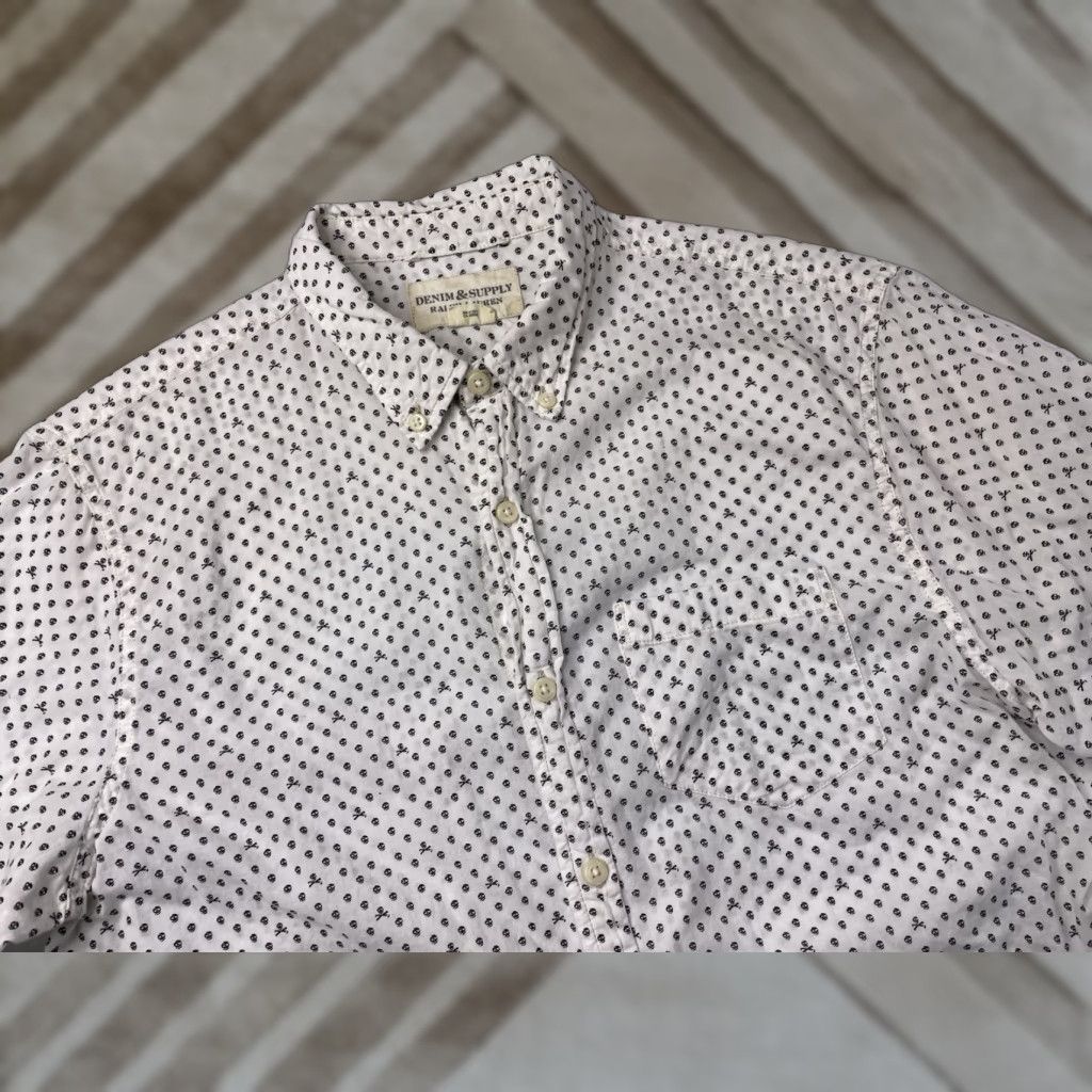 Ralph Lauren VINTAGE Denim & Supply Ralph Lauren Skull AOP Button Down Shirt Men Medium Short Sleeve White Cotton Buttons Down Collar Mens Size US M / EU 48-50 / 2 - 1 Thumbnail