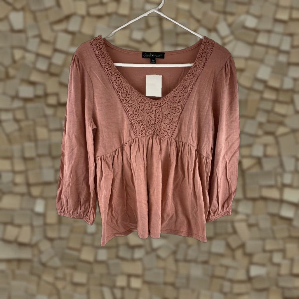 Vintage Derek Heart Peasant Blouse Women's L Rose Pink Embroidered Long Sleeve Tee Size L / US 10 / IT 46 - 1 Thumbnail