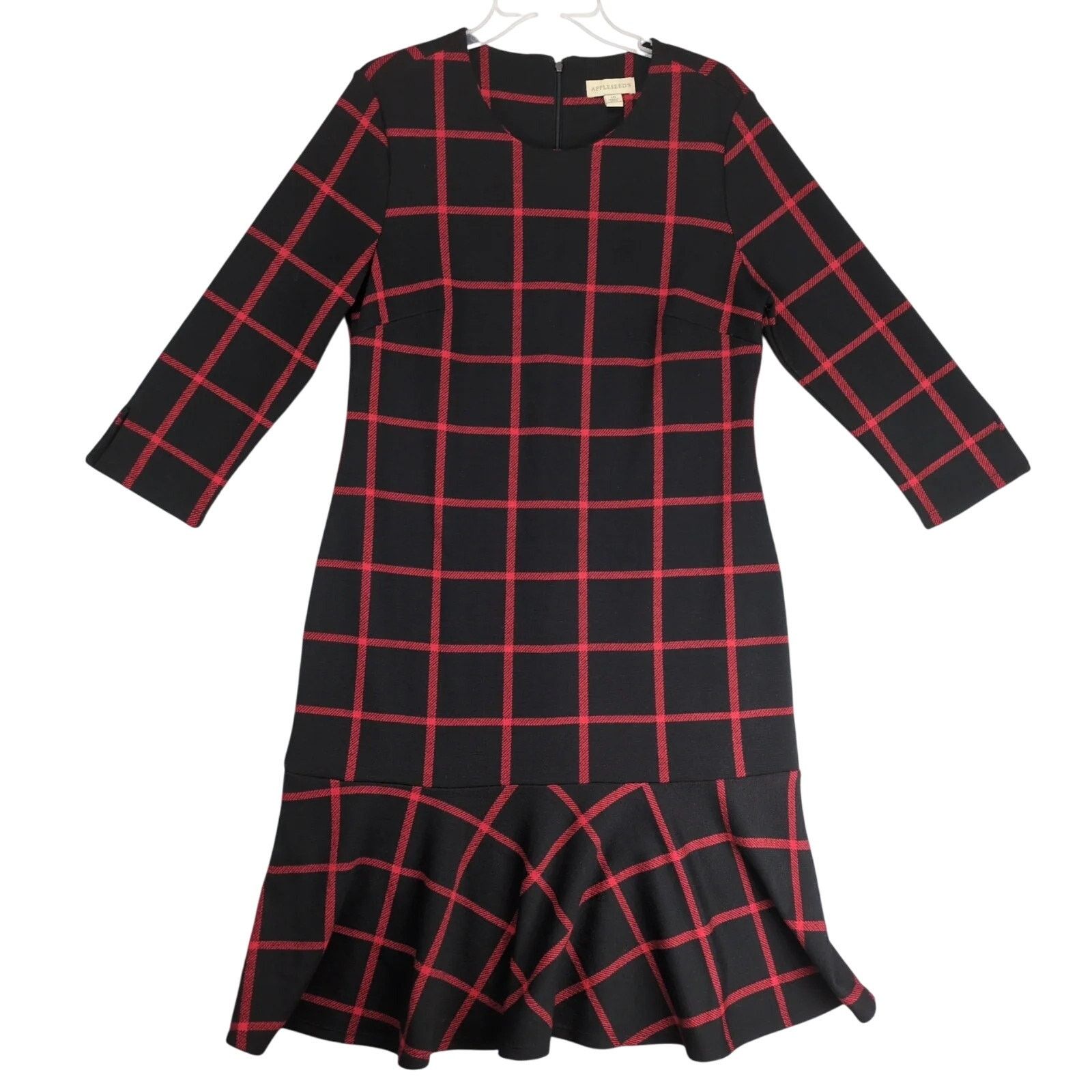 Other Appleseed's Red Black Plaid Knit Dress Sz 10 Ruffle Hem Size L / US 10 / IT 46 - 1 Thumbnail