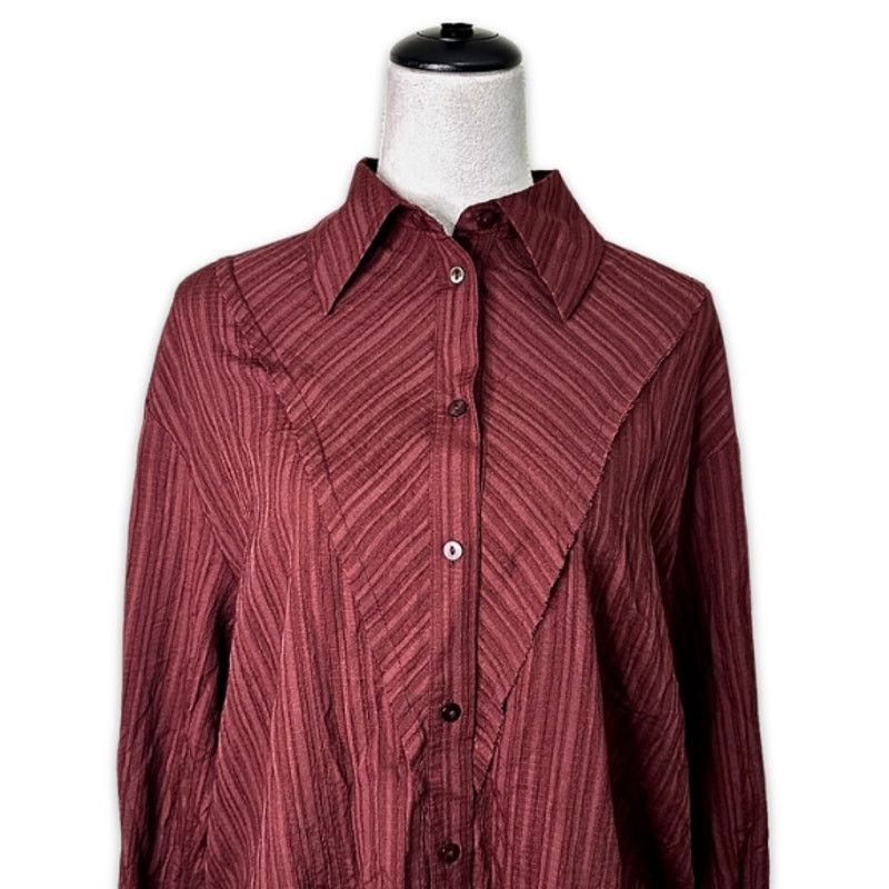 Topshop Topshop Striped Blouse Long Sleeves Burgundy Women's 4 NWT Size S / US 4 / IT 40 - 3 Thumbnail