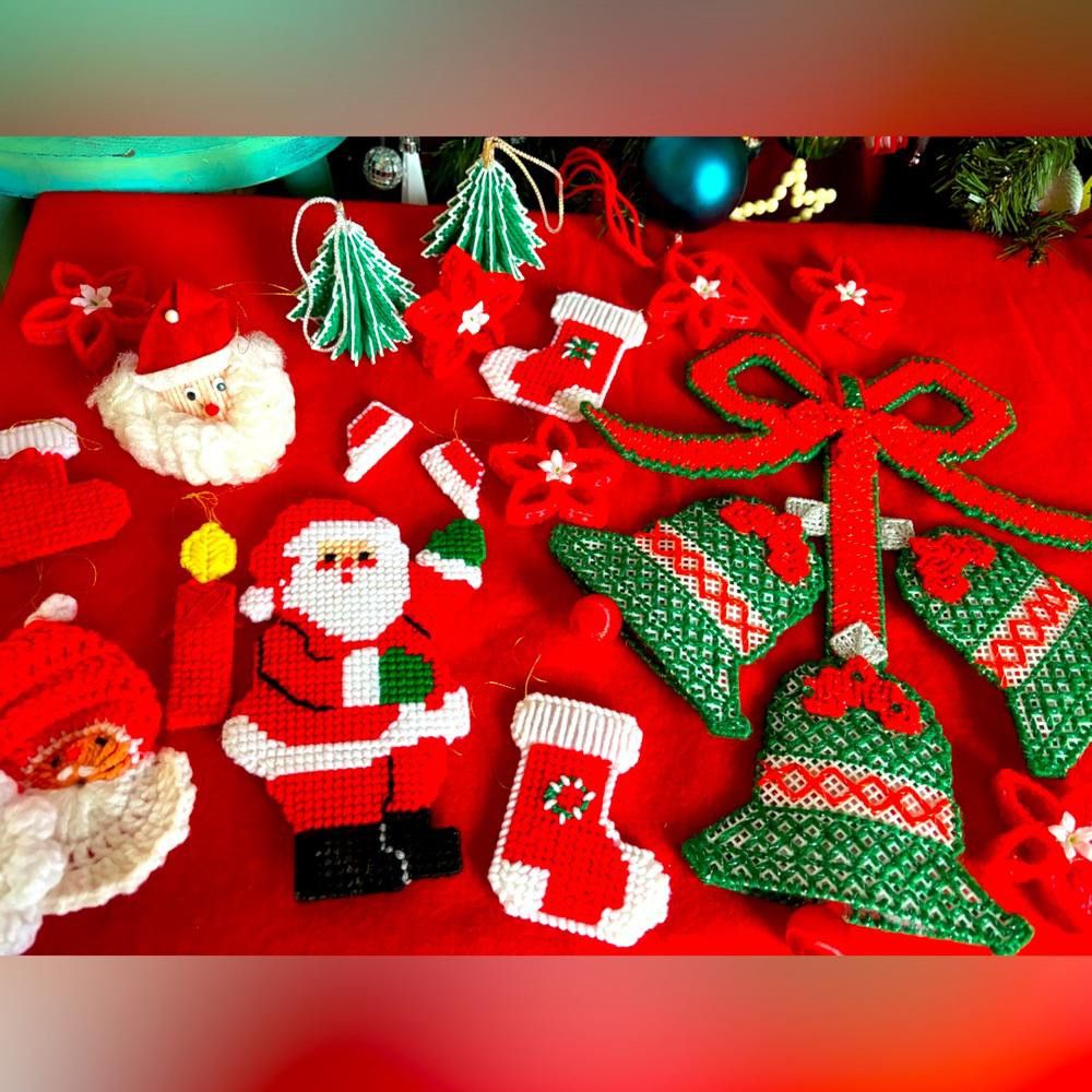 Designer 18 Vintage Plastic Canvas Needlepoint Christmas Ornaments Size ONE SIZE - 1 Thumbnail