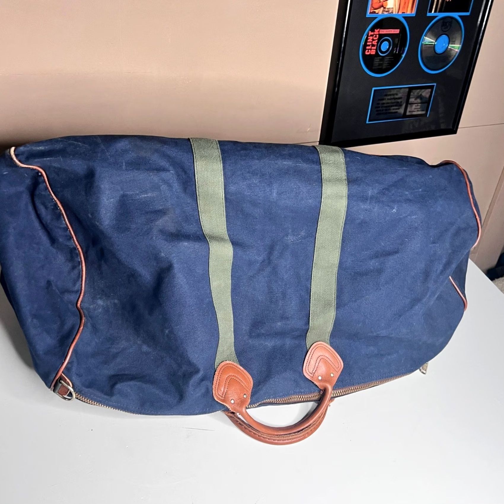 Vintage VINTAGE LL Bean Canvas Leather Duffle Bag Navy Blue Travel Weekend Bag RCGM Size ONE SIZE - 7 Thumbnail