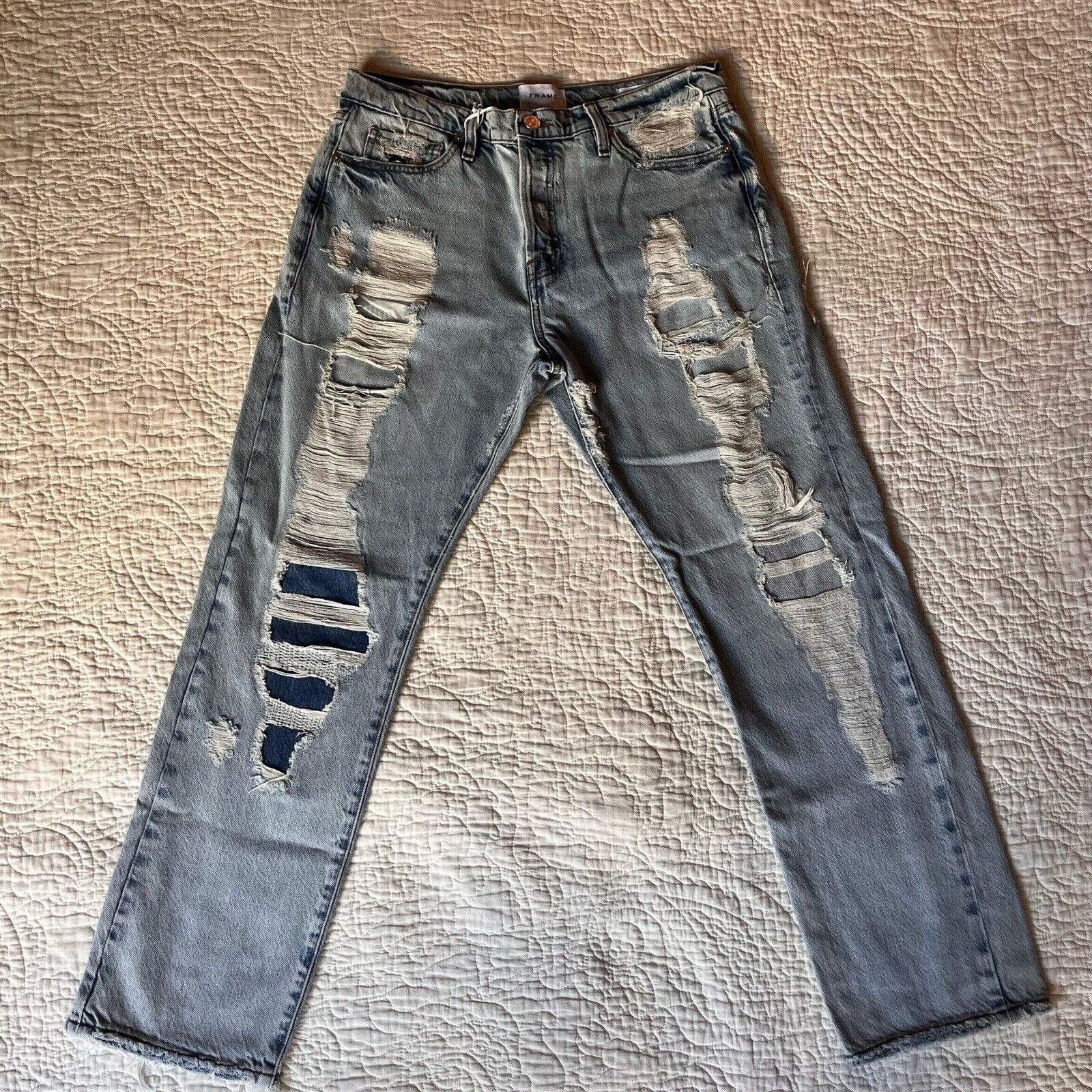 Frame FRAME Denim Le Slouch Distressed Button Fly Light Wash Jeans Size 29" - 2 Thumbnail