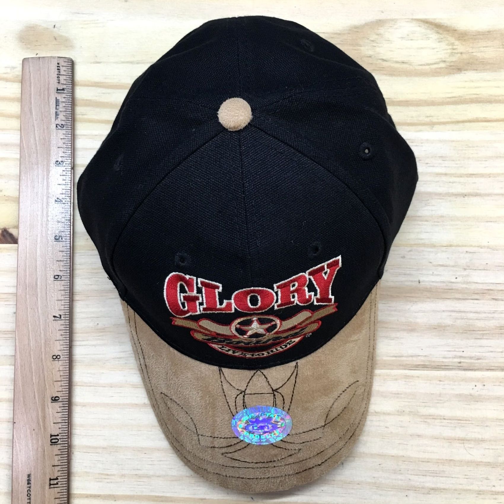 Vintage Capsmith Glory Bound Live To Ride Biker Baseball Cap Hat Mens OS Black Beige Embrodered Size ONE SIZE - 3 Thumbnail