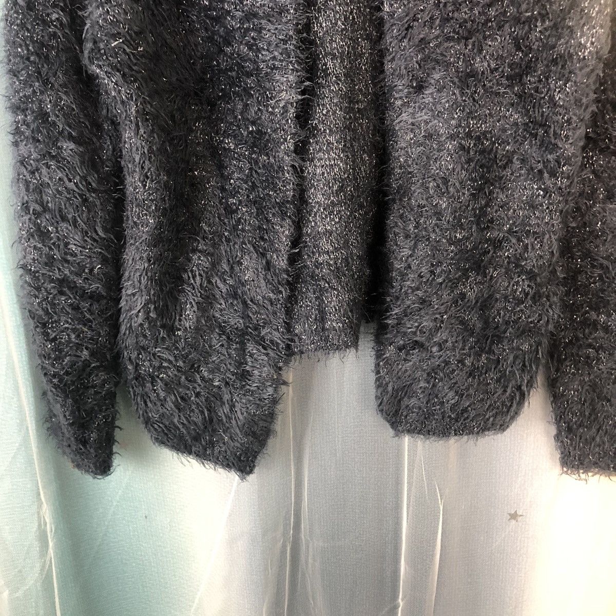 Zara Zara Dark Blue Shag Shaggy Fur Mohair Cardigan #874 Size M / US 6-8 / IT 42-44 - 6 Thumbnail