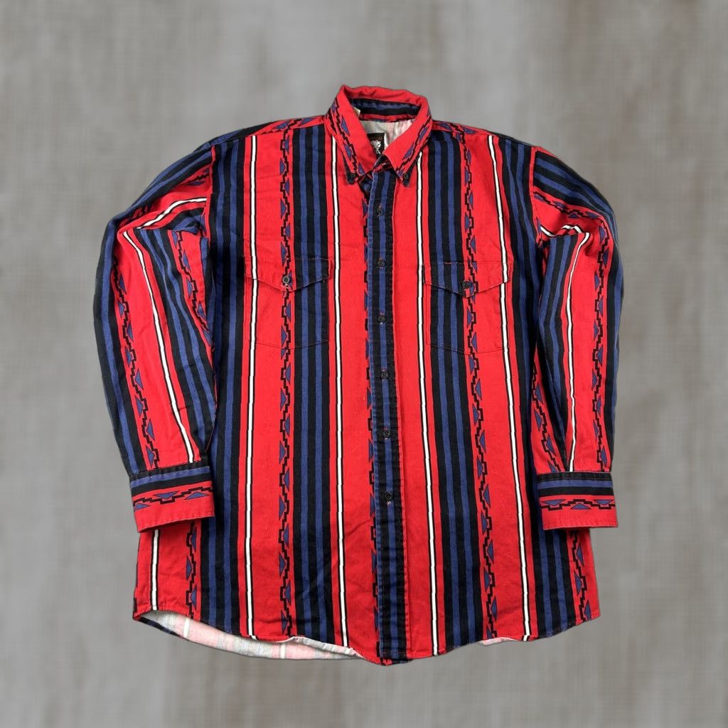Armani VINTAGE Karman Western Shirt Mens Large Red Striped Long Sleeve Pockets Button-Down Collar Casual Size US L / EU 52-54 / 3 - 1 Thumbnail