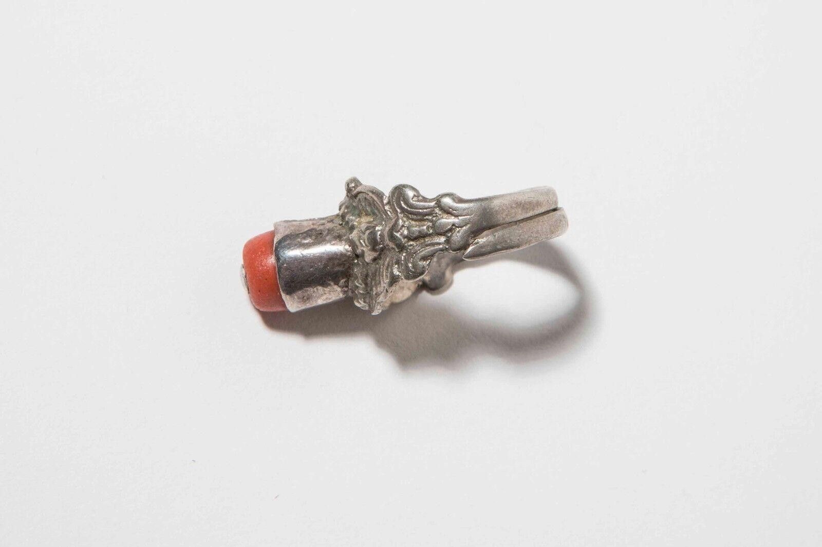 Handmade Sterling Silver Handmade Chinese Red Coral Bead Ring Size ONE SIZE - 6 Thumbnail