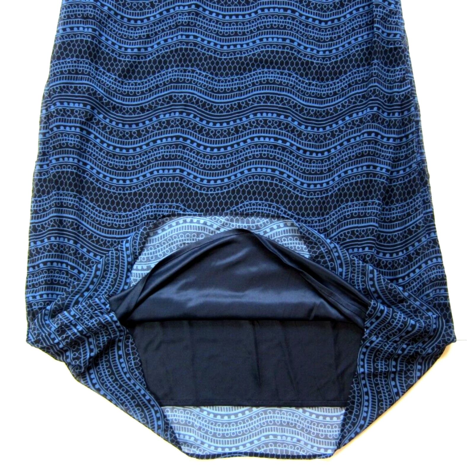 Vintage eShakti Maxi Dress Geometric Blue Black Sheer Short Sleeve V-Neck Pocket Long XL Size 40" / US 18 - 5 Thumbnail