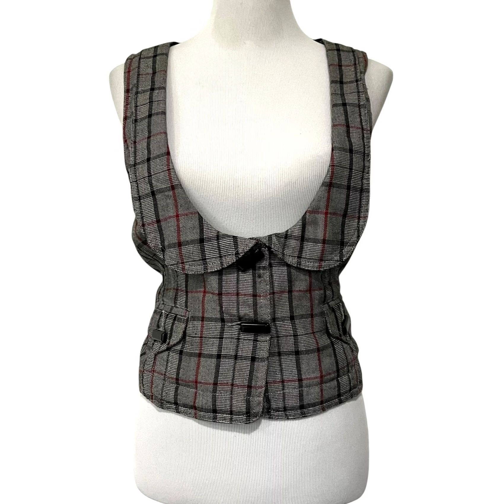 Vintage VINTAGE Plaid Vest Women's XL Shawl Collar Scoop Neck 90s Y2K Preppy Office/Academia Size XL / US 12-14 / IT 48-50 - 2 Thumbnail