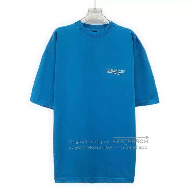 Balenciaga Balenciaga Blue Logo Letter Printed Cotton Round Neck Shor Size US M / EU 48-50 / 2 - 1 Thumbnail