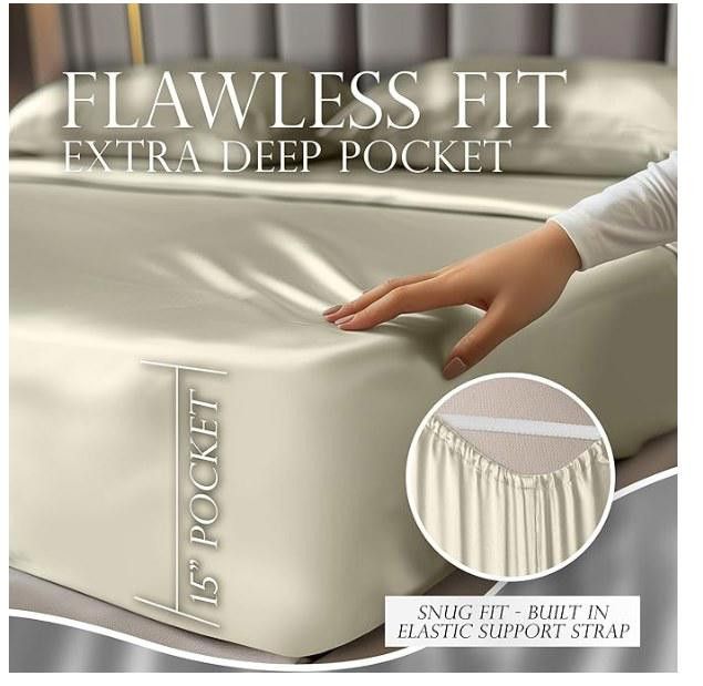 Designer Satin Sheets King Set 4 Pcs-Deep Pockets, Double Stitching Size ONE SIZE - 5 Thumbnail