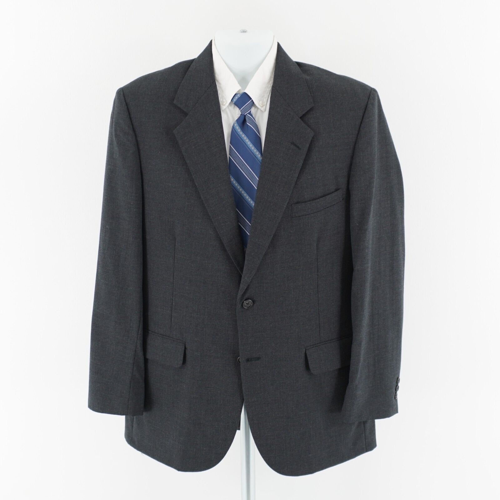 Vintage Tailors Row Deansgate Worsted Wool Gray USA 2 Button Blazer Size 42L - 4 Thumbnail