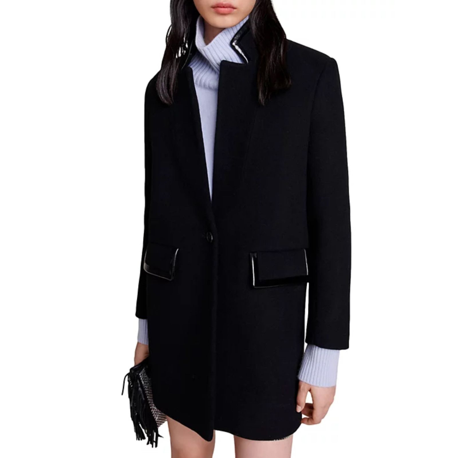 Maje Maje Galionile Wool Blend Stand Collar Coat Black Size 36 Size XS / US 0-2 / IT 36-38 - 1 Thumbnail