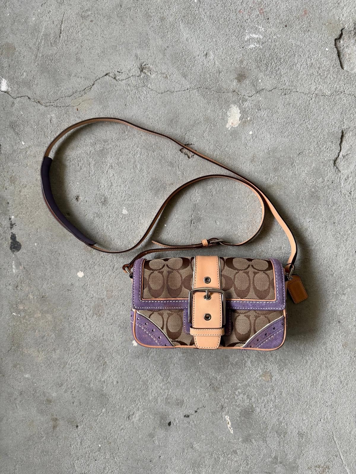 Coach Coach Signature Buckle Soho Crossbody Bag Beige/Purple Size ONE SIZE - 2 Thumbnail