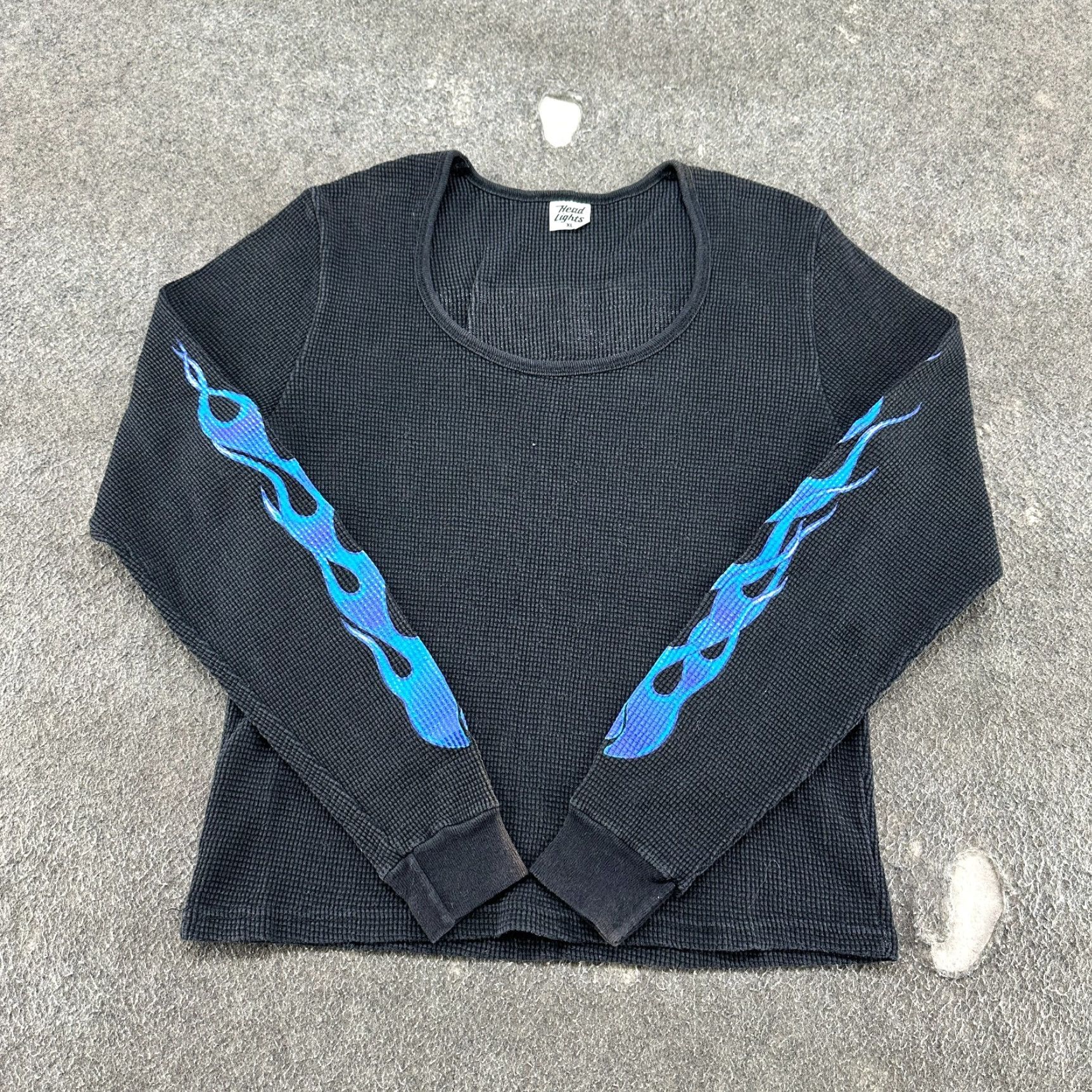 Vintage VINTAGE Biker Shirt Women XL Black Blue Long Sleeve Thermal Flame Cycle Worx 90s Size XL / US 12-14 / IT 48-50 - 2 Thumbnail