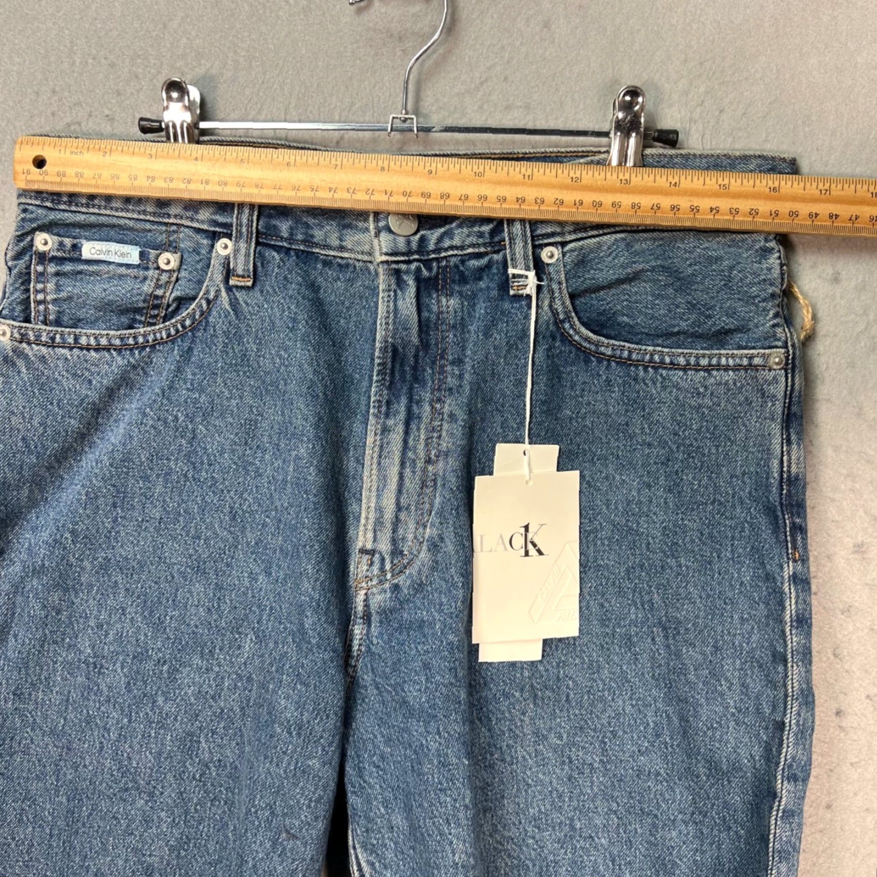 Palace Palace Calvin Klein Mens Bermuda Shorts 30 Blue 100% Cotton NEW! Denim Baggy Mid Rise Flat Front Pockets Crew Neckless? Size US 30 / EU 46 - 6 Thumbnail