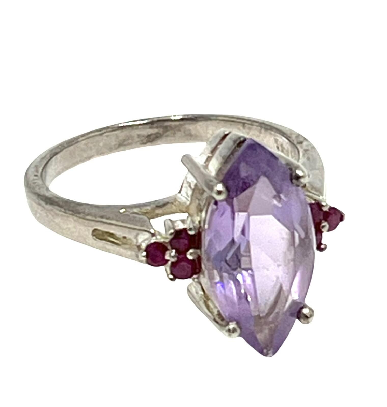 Other Vintage Sterling Silver Amethyst & Ruby Cocktail Ring Size ONE SIZE - 1 Thumbnail