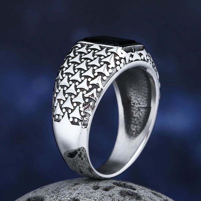 Jewelry Unique Stainless Steel Onyx Gemstone Rings Size ONE SIZE - 4 Thumbnail