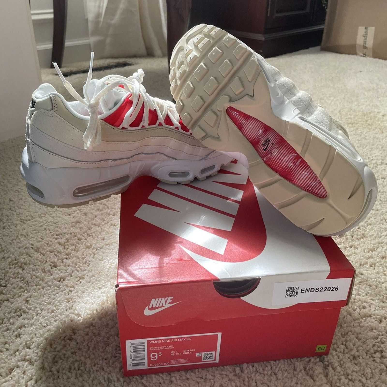 Nike AiR MAX 95 DOUBLE LACE SAiL COCONUT MiLK CHiLE RED AM95 Size US 9.5 / IT 39.5 - 4 Thumbnail