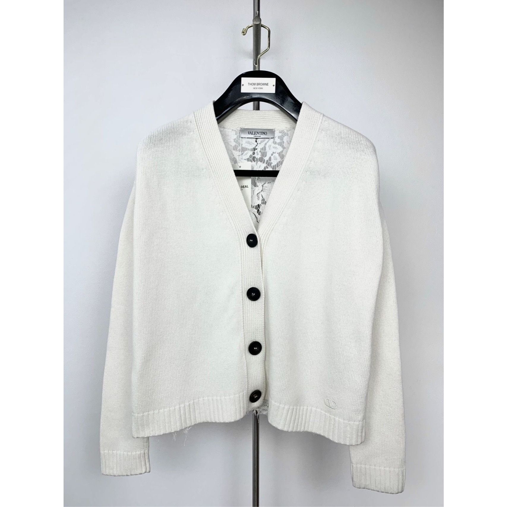 Valentino Valentino Womens White Wool & Cashmere Lace Back Cardigan Co Size S / US 4 / IT 40 - 1 Thumbnail