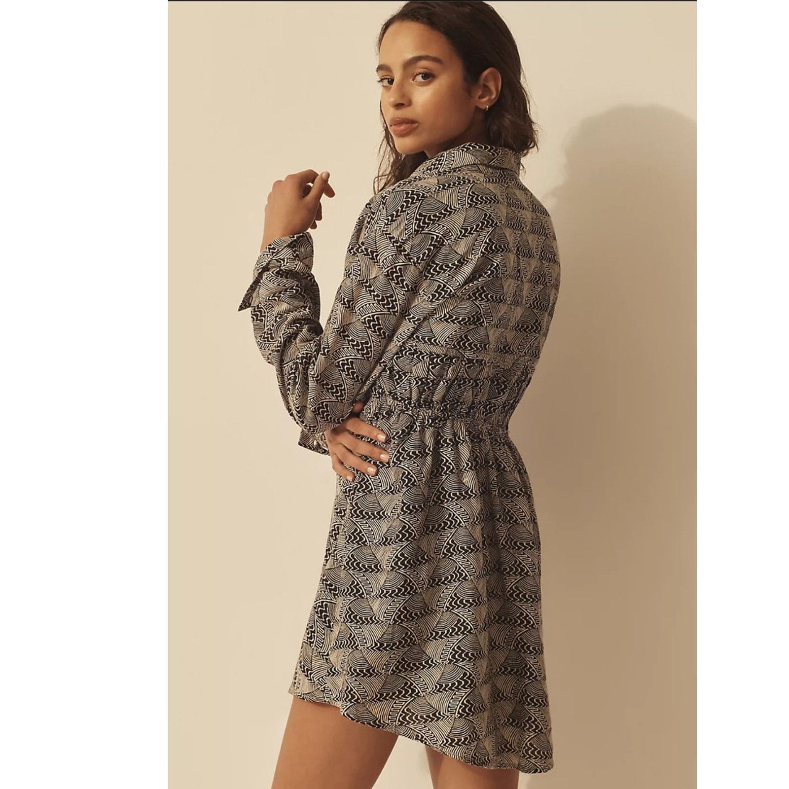 Anthropologie NWT Long-Sleeve Collared Mini Dress $148 X-Small Ivory Size M / US 6-8 / IT 42-44 - 4 Thumbnail