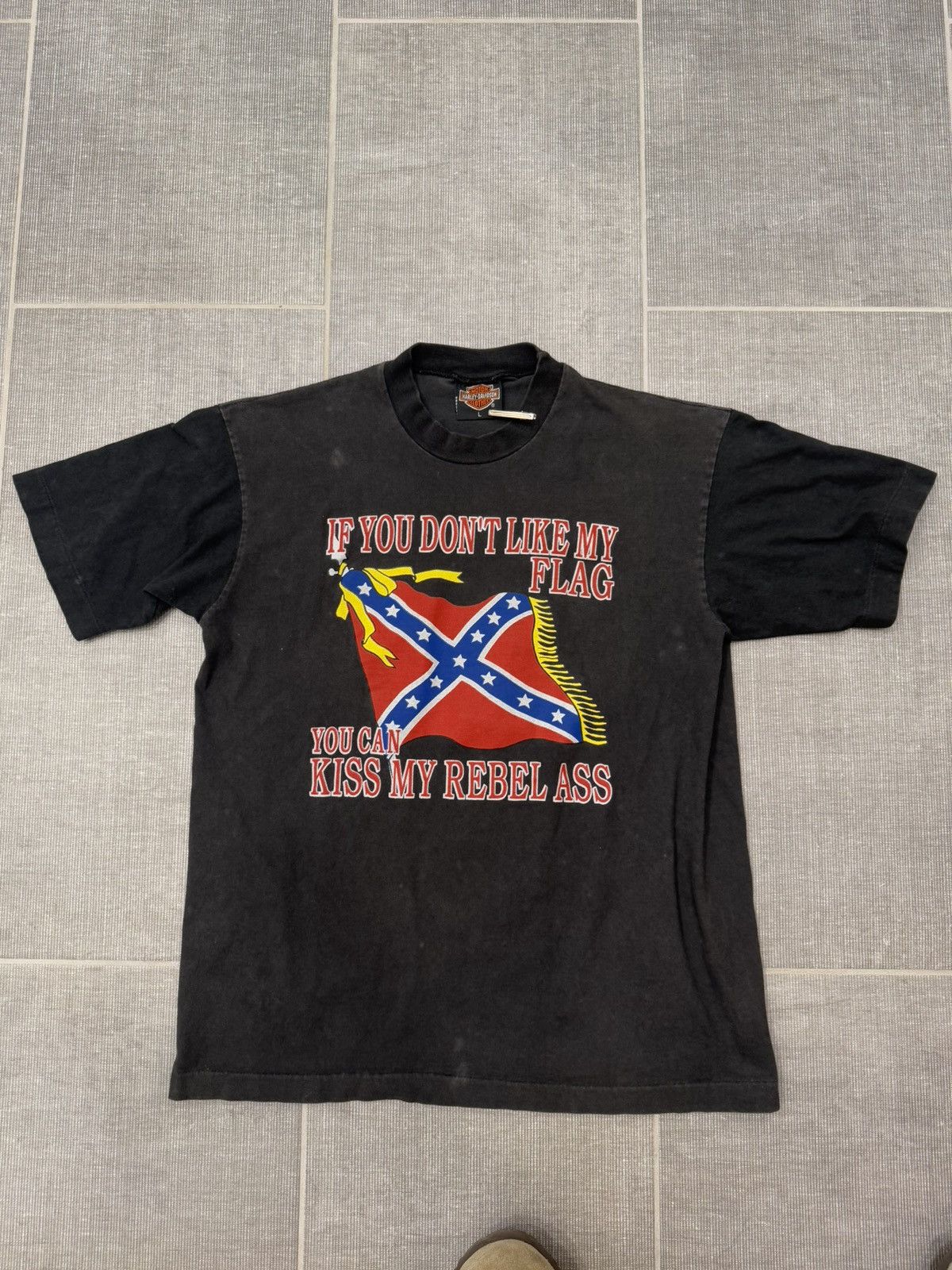 Harley Davidson × Vintage 1990’s Harley Davidson Flag Tee Size US L / EU 52-54 / 3 - 1 Thumbnail
