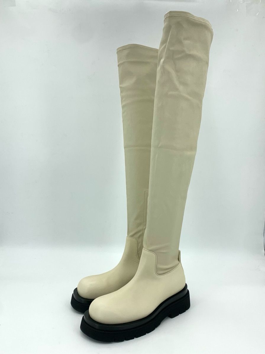Bottega Veneta Bottega Veneta Women's Thick-Sole High-Heel Leather Boots Size US 7 / IT 37 - 1 Thumbnail