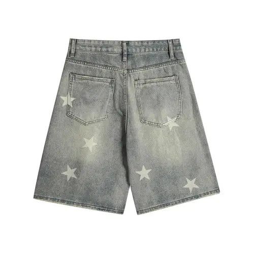 Japanese Brand × Jean Star print washed distressed wide-leg denim shorts Size US 32 / EU 48 - 2 Thumbnail