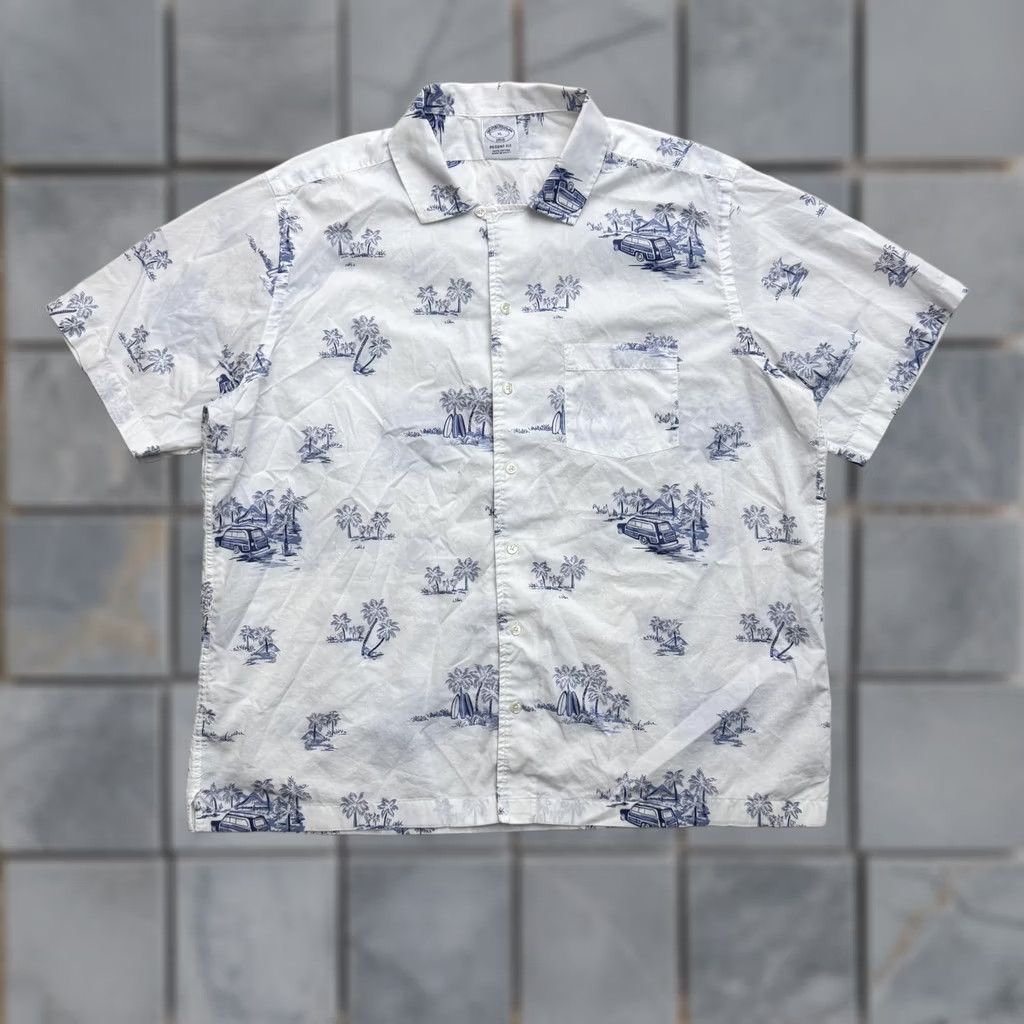 Brooks Brothers Brooks Brothers Shirt Mens XL White Blue Hawaiian Beach Print Button Front Shirt Size US XL / EU 56 / 4 - 1 Thumbnail