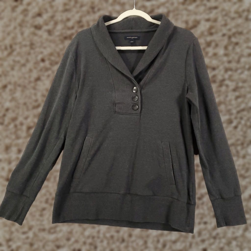 Banana Republic Banana Republic Sweater Adult Large Dark Gray Button Shawl Cowl Pockets Unisex Adults Pullovers Knit Pocketed Size US L / EU 52-54 / 3 - 1 Thumbnail
