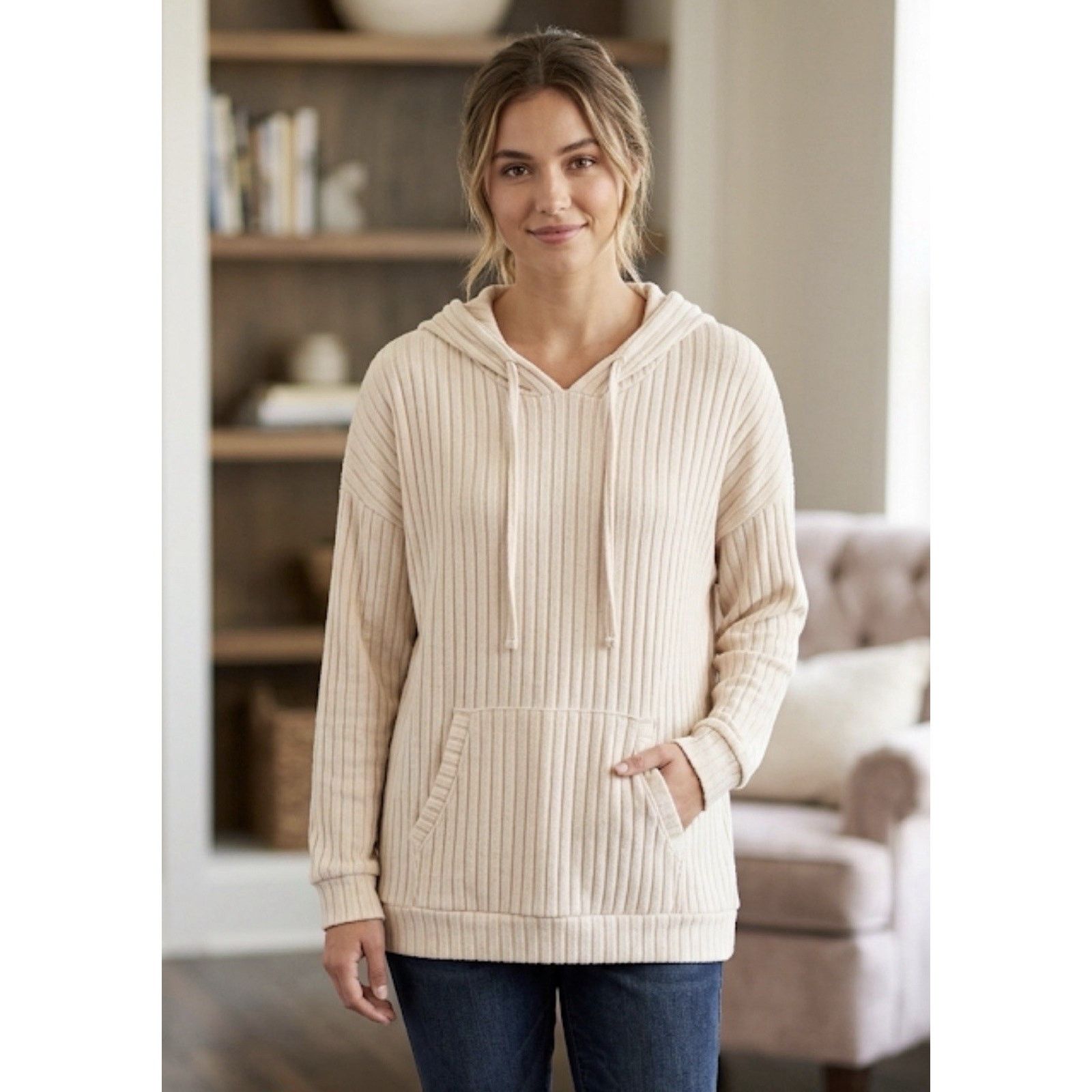 Sonoma Sonoma Pullover Hoodie Cream Long Sleeve Kangaroo Pocket Size L / US 10 / IT 46 - 1 Thumbnail