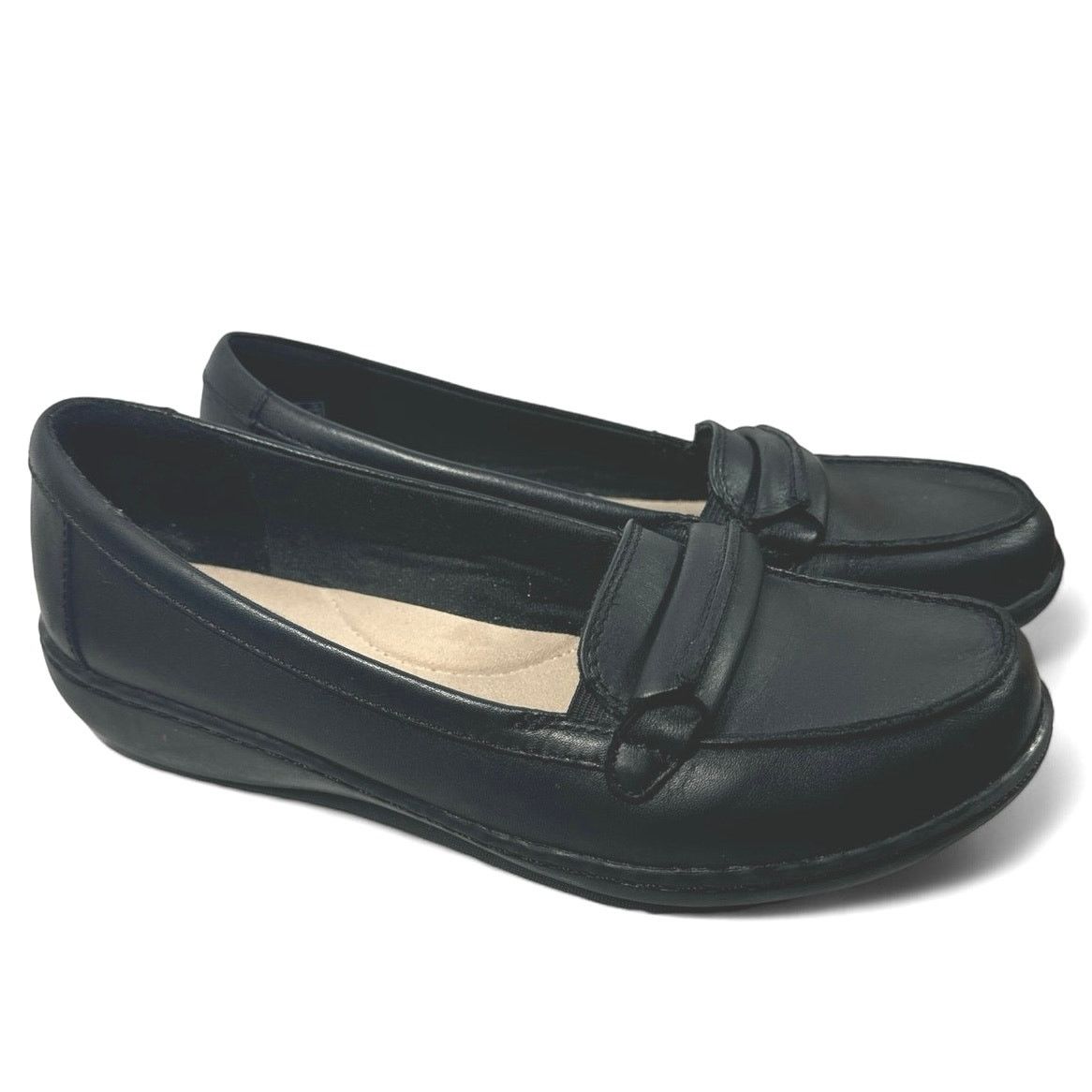 Clarks Clark’s Ashland Lilly Black Leather Loafers Women sz 8.5 Size US 8.5 / IT 38.5 - 2 Thumbnail
