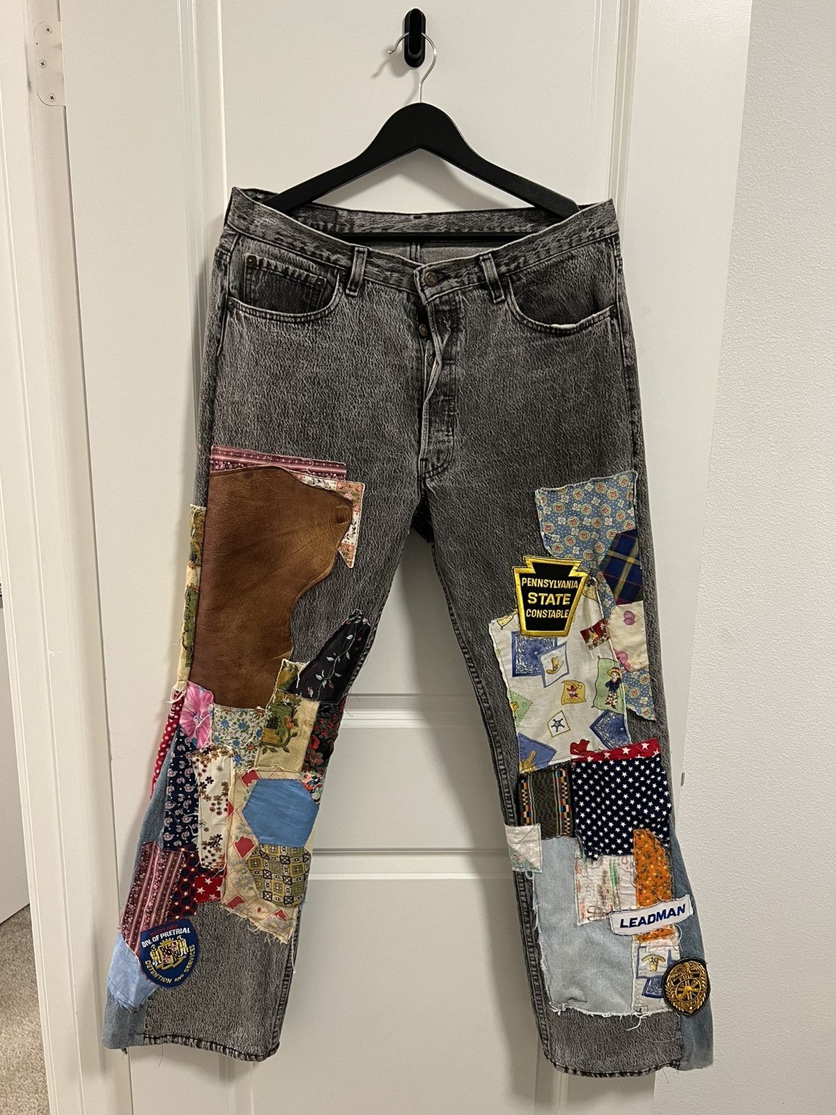 Vintage Vintage grey patch denim jeans Size US 33 - 1 Thumbnail