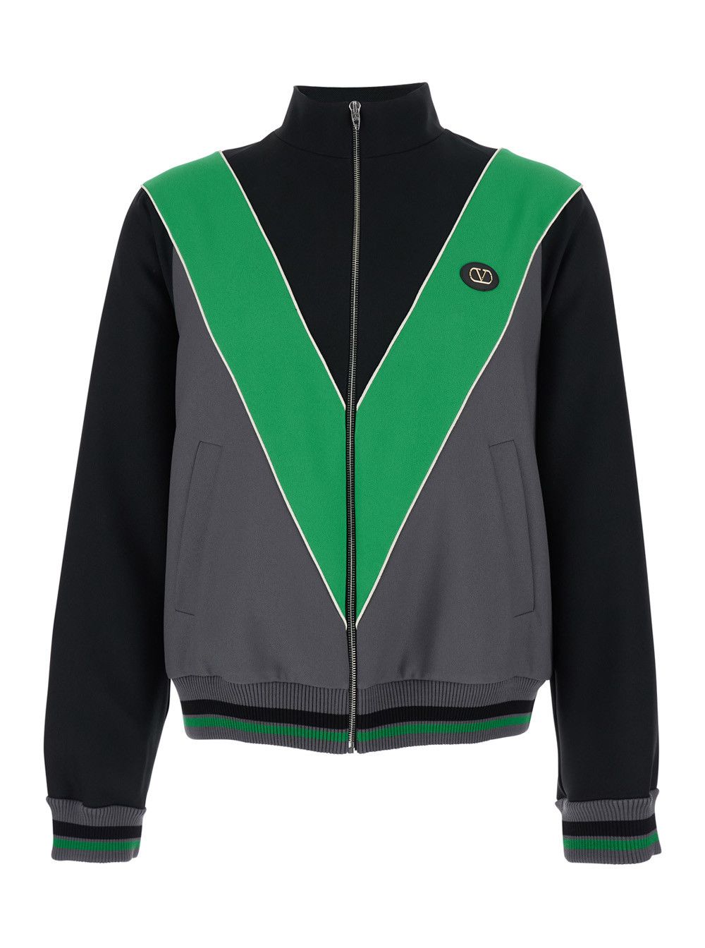 Valentino High Neck Sweatshirt with V Inlay on the Front in Tech Fabric Black and Green Men Size US XL / EU 56 / 4 - 1 Thumbnail
