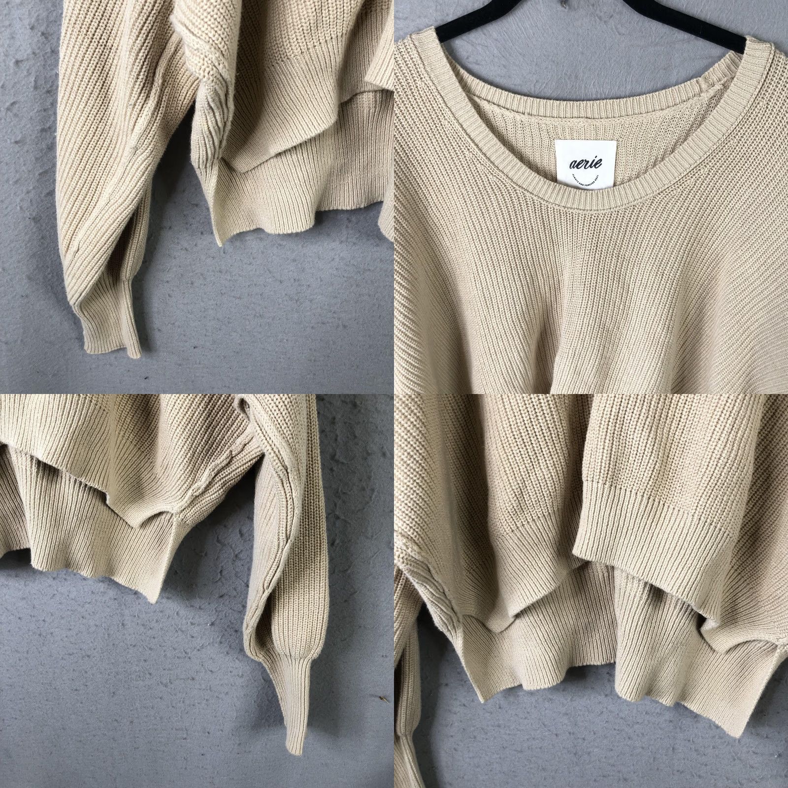 Vintage Aerie Sweater Womens Medium Beige Oversized Dolman Sleeve Boat Neck Pullover Size M / US 6-8 / IT 42-44 - 8 Thumbnail