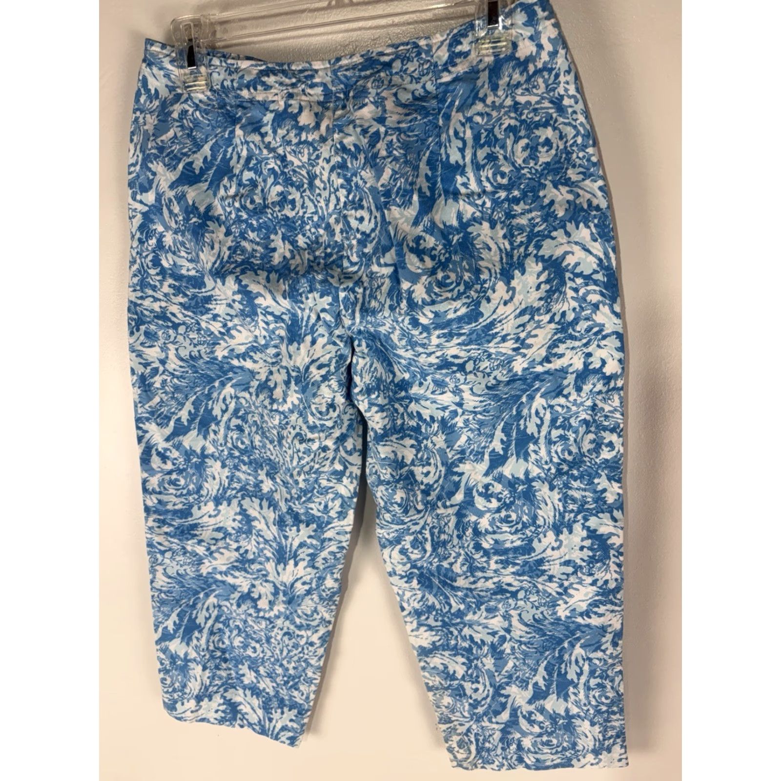Talbots VINTAGE Talbots Petites Cropped Pants Women’s 6P Blue White Geometric Cotton Spandex Straight Leg Size 28" / US 6 / IT 42 - 4 Thumbnail