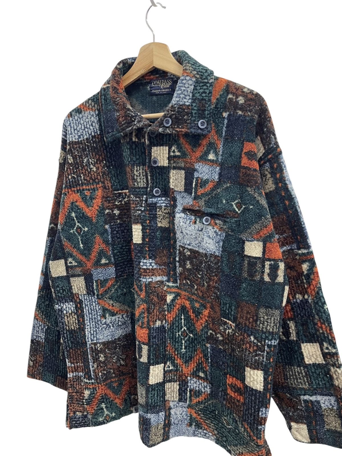 Japanese Brand Compass Half-Button Native Wool Shirts Size US XL / EU 56 / 4 - 5 Thumbnail