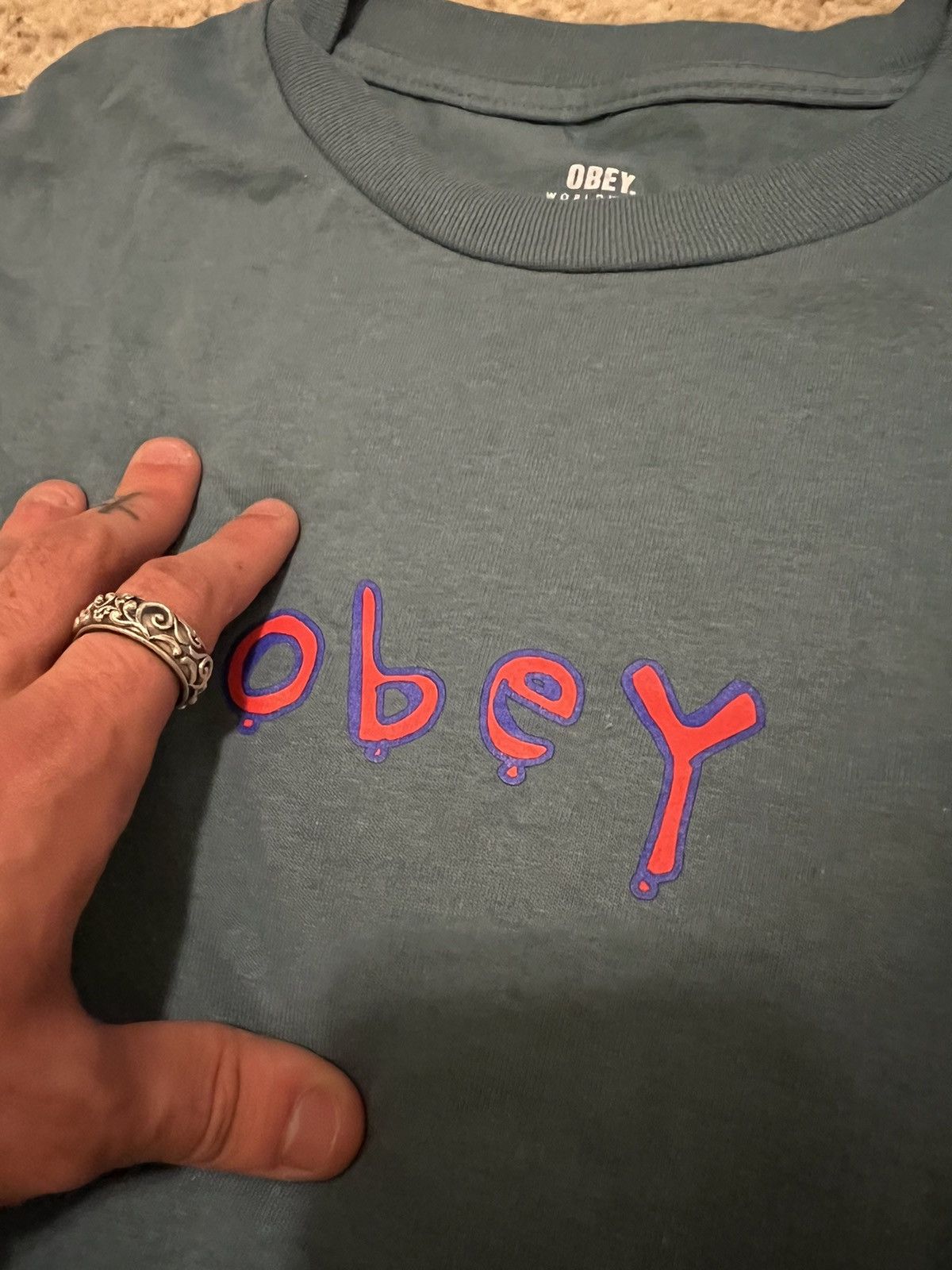 Obey × Supreme Blue/Grey Obey acid logo tee Size US M / EU 48-50 / 2 - 3 Thumbnail
