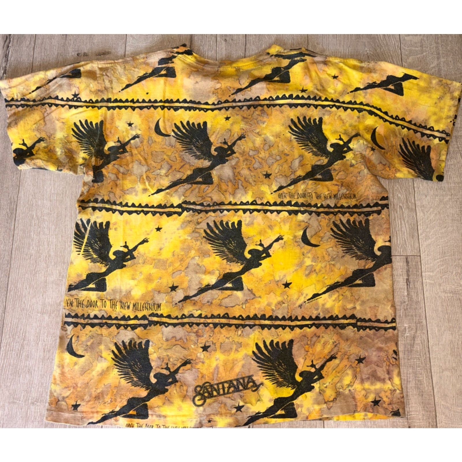 Vintage VINTAGE 1995 Santana Open The Door To The New Millennium Tour T-Shirt XL Yellow Double-Sided 90s Mens Size US XL / EU 56 / 4 - 7 Thumbnail