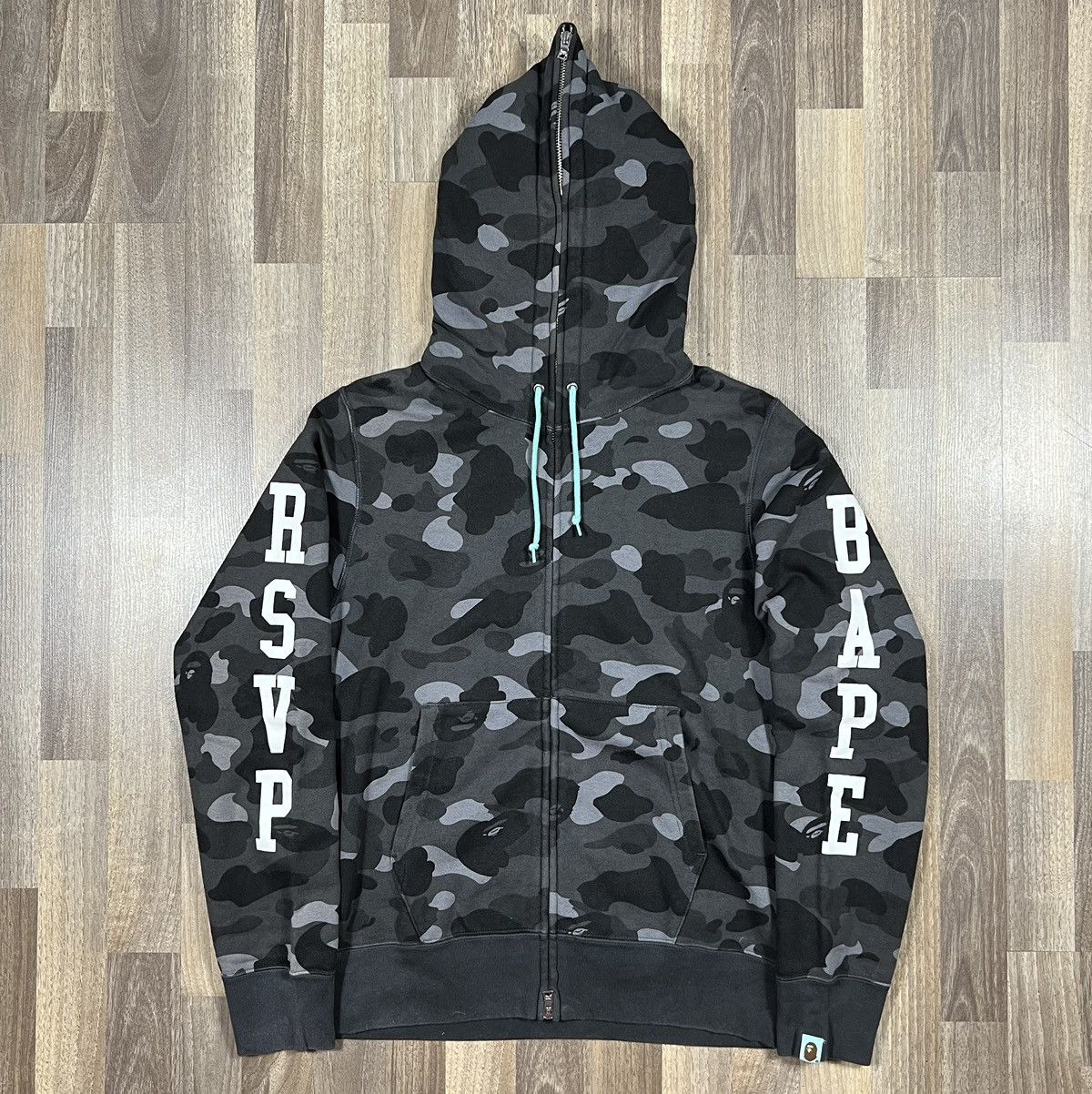 image of Bape x Rsvp Gallery Color Camo Full Zip Hoodie in Black, Men's (Size Medium)