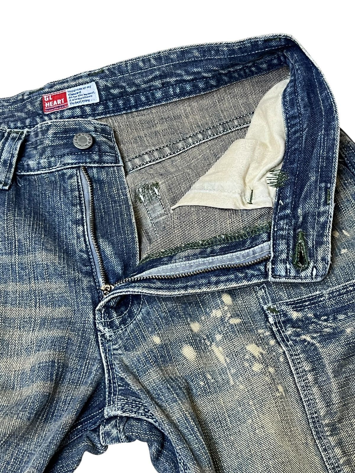 Japanese Brand Sick 90s japanese denim GL HEART mud wash dirty faded jeans Size US 31 - 11 Thumbnail