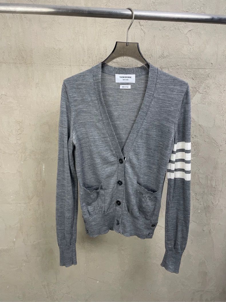 Thom Browne Thom browne Gray classic four-striped wool cardigan jacket Size S / US 4 / IT 40 - 1 Thumbnail