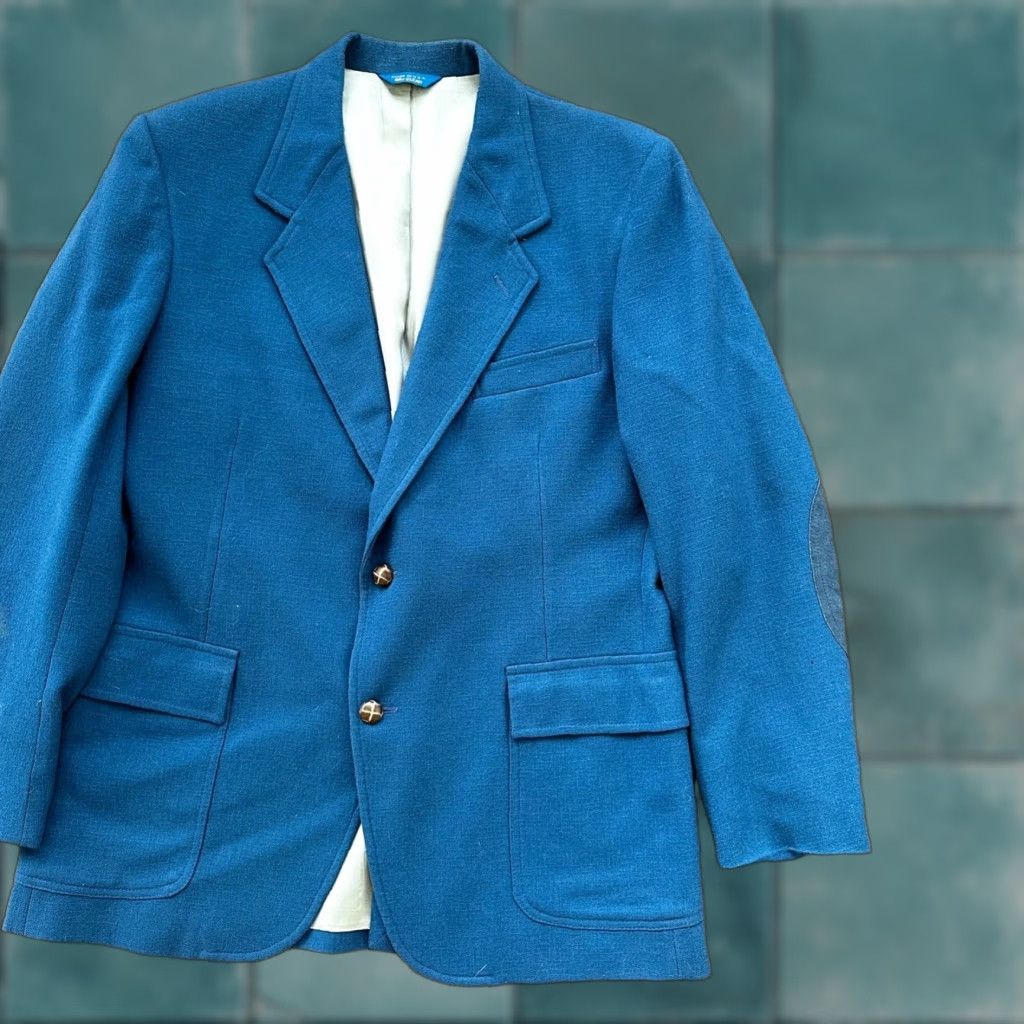 Pendleton VINTAGE Pendleton Blazer Jacket Men 42 Blue 100% Virgin Wool USA Tweed Notch Lapel Three-Button Suede Shoulder Pockets Size 42R - 1 Thumbnail